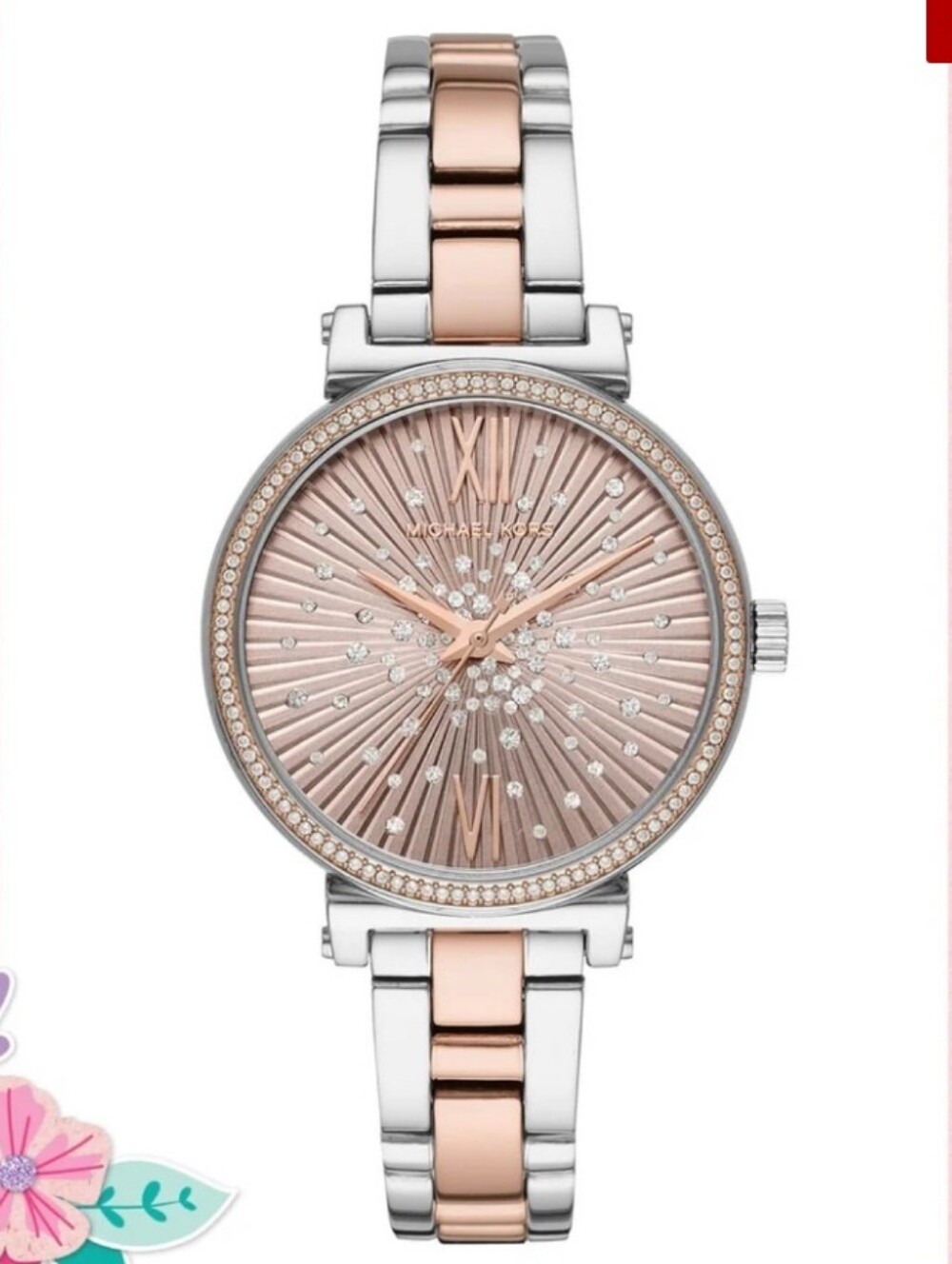 Michael Kors Sofie Quartz Rose Gold Two Tone Watch Comes with box -needs Battery